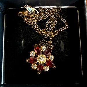 Elegant Garnet Floral with Diamond Accents Pendant Necklace